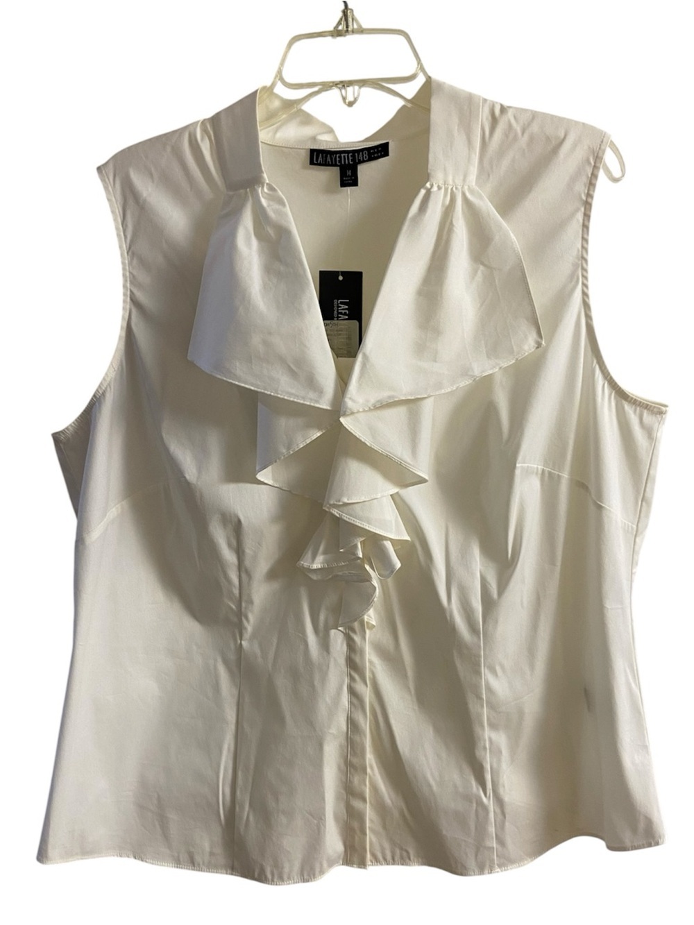 Lafayette 148 New York Cream Sleeveless Ruffle-Front Blouse Top Sz 14 NWT